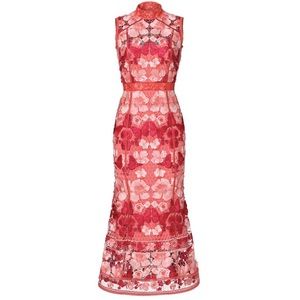 Marchesa Notte Butterfly Lace Midi Dress - White Pink Red - Summer Wedding XS 2